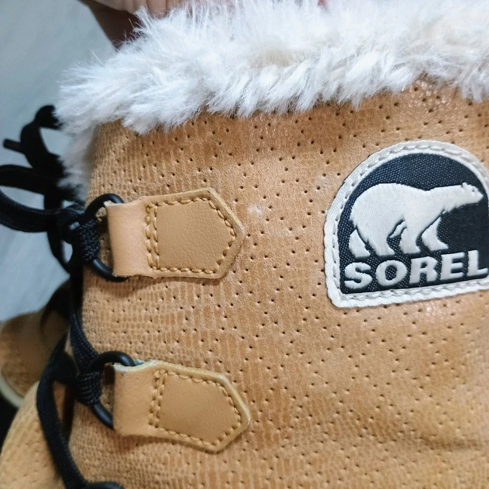 SOREL NL 1631-280 TIVOLI Waterproof Tan Black Fur Leather WINTER BOOTS 8.5